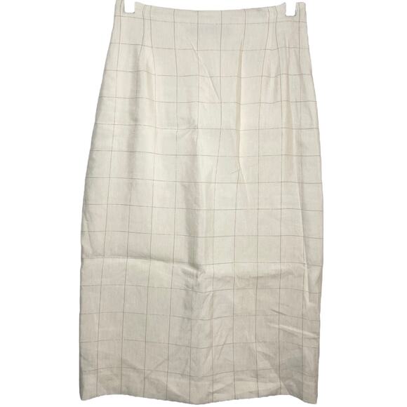 Ralph Lauren Purple Label Pencil Skirt High Waisted Plaid Zip Slip Cream 26" 2 - Picture 1 of 4